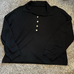 Black Long Sleeve Polo Shirt with Buttons